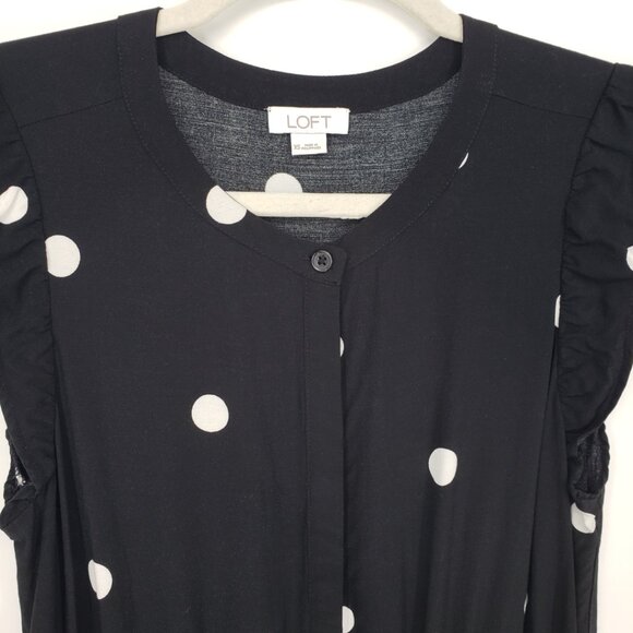 3/$25 LOFT Polka Dot Jumpsuit Pants XS Sleeveless Ruffle Trim Black - Picture 6 of 10